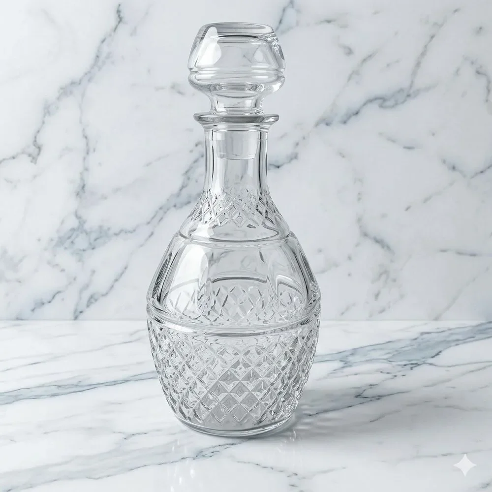 Vintage Pressed Glass Decanter with Stopper Criss Cross Grape Diamond Cut